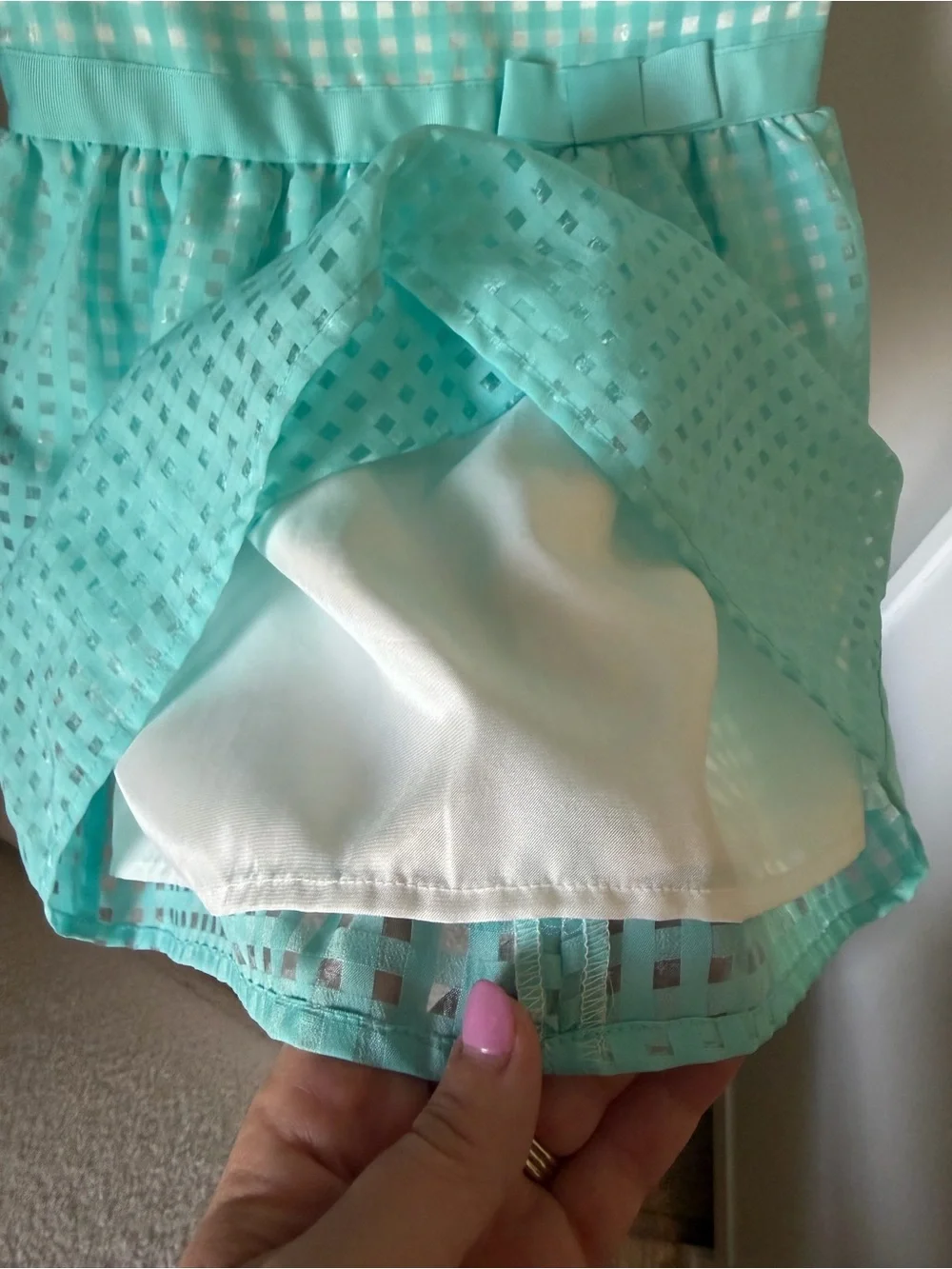 The Children’s Place Girls 4T Blue Gingham Jacquard Fit & Flare Bow Dress